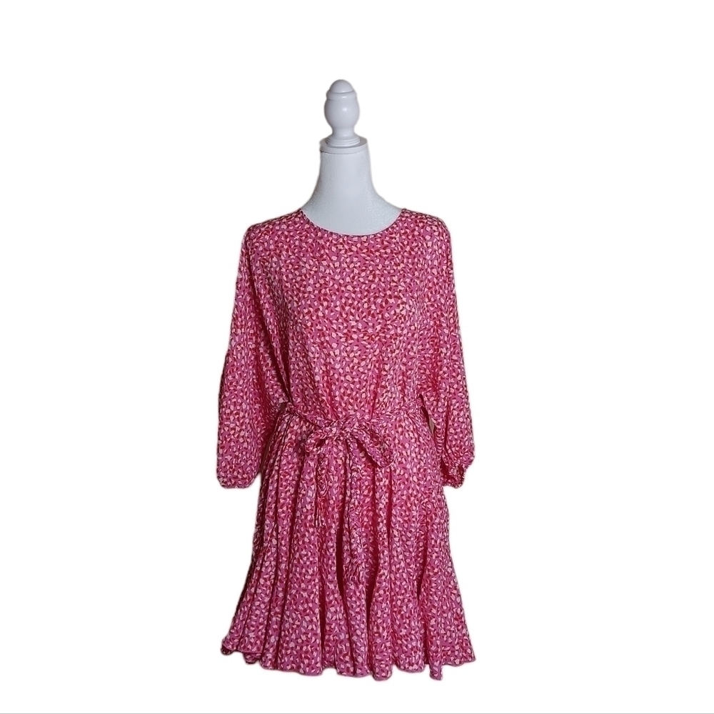 AaKaa Long Sleeve Women's Pink White Red Flowy Braided Mini Dress. Size M
